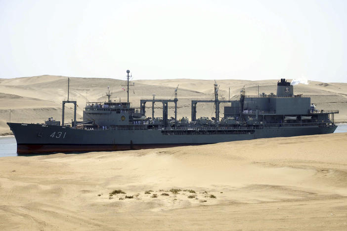 The Iranian navy's replenishment vessel IS Kharg passes through the Suez canal at Ismailia, Egypt, in 2011.