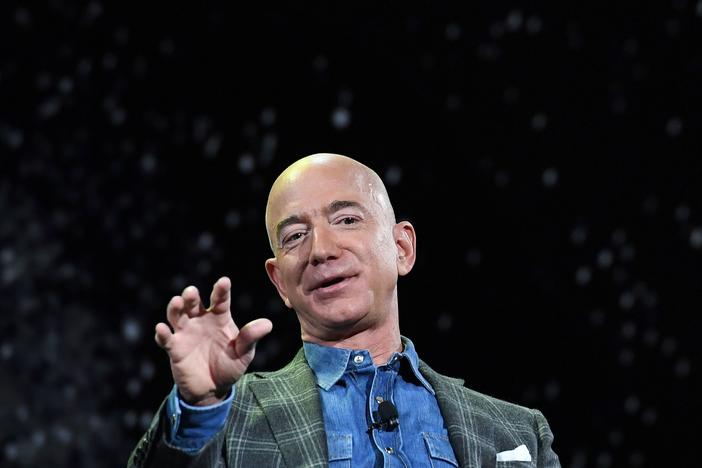 Amazon founder and CEO Jeff Bezos announced he'll be on board a spaceflight next month in a capsule attached to a rocket made by his space exploration company Blue Origin. Bezos is seen here in 2019.
