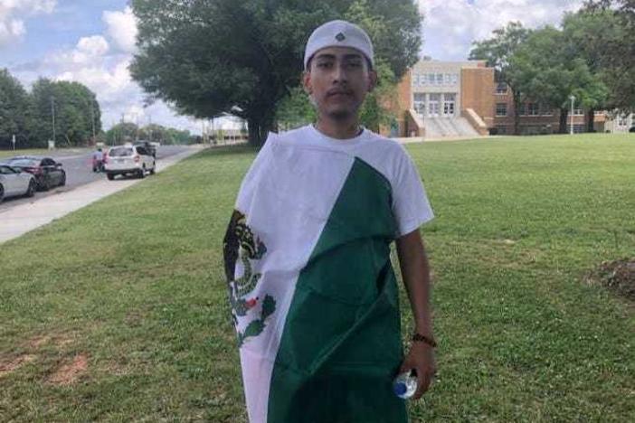 Ever Lopez, 18, wore the Mexican flag over his graduation robe at his high school graduation ceremony. The school withheld his diploma, claiming he violated the dress code.