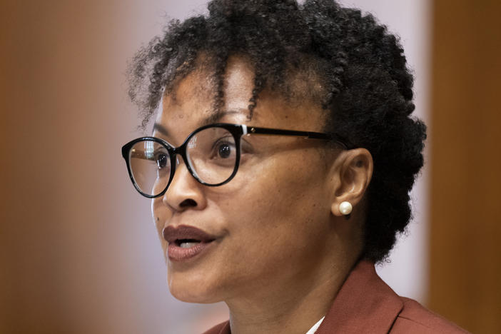 Shalanda Baker listens during a confirmation hearing Tuesday to be Director of the Office of Minority Economic Impact for the Department of Energy.