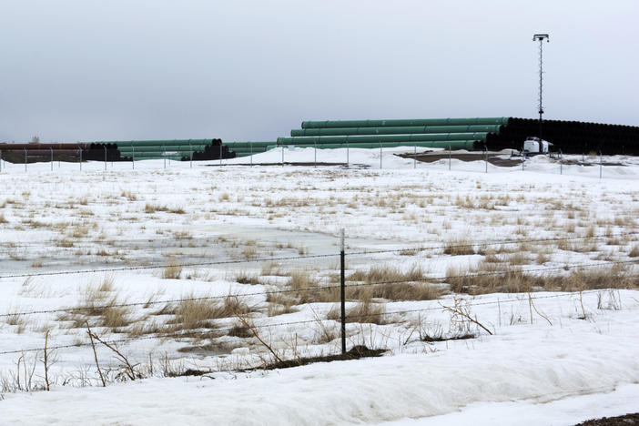 A storage yard is seen in Montana for pipe that was to be used in the construction of the Keystone XL oil pipeline. The developer has now canceled the controversial project.