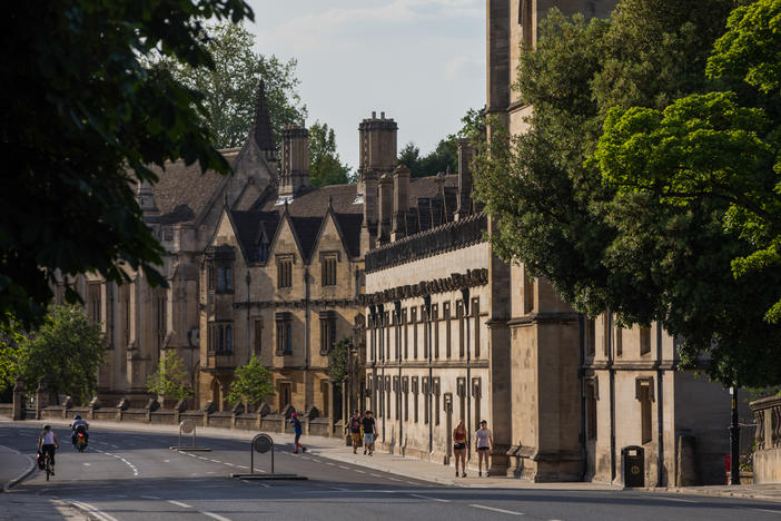 The decision by students at Magdalen College, part of Oxford University, to remove a portrait of Queen Elizabeth II has touched off anger in the United Kingdom. The college is seen here in May 2020.