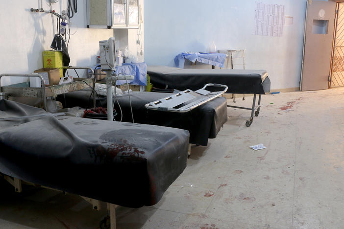 A March 21 attack by the Assad regime forces and Iran-backed terrorist groups targeted a hospital in Aleppo, killing six civilians and injuring 15. Above: A view of the damaged site.