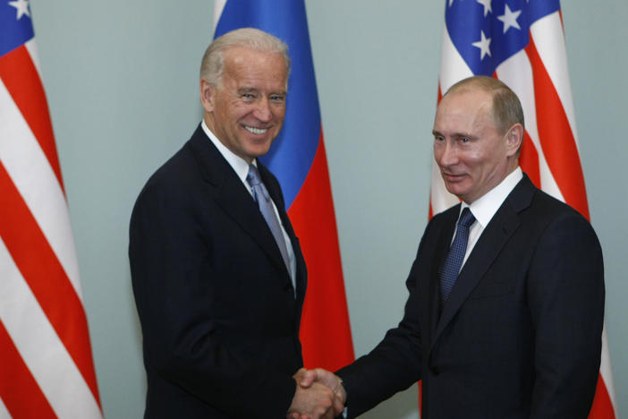 Joe Biden met with Vladimir Putin in Moscow in 2011, when Biden was U.S. vice president and Putin was Russia's prime minister. A decade later, the two will meet as presidents in Geneva on June 16.