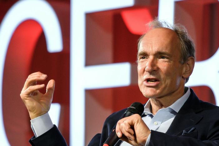 British computer scientist Tim Berners-Lee is selling the source code for the World Wide Web as an NFT. Here, Berners-Lee delivers a speech during an event at the CERN in Meyrin near Geneva, Switzerland.