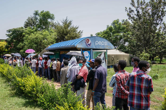Ethiopians line up to cast their vote Monday in the city of Bahir Dar. Prime Minister Abiy Ahmed, who came to power in 2018, is widely expected to be reelected.