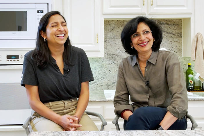 Priya Krishna and her mother, Ritu, in their kitchen.