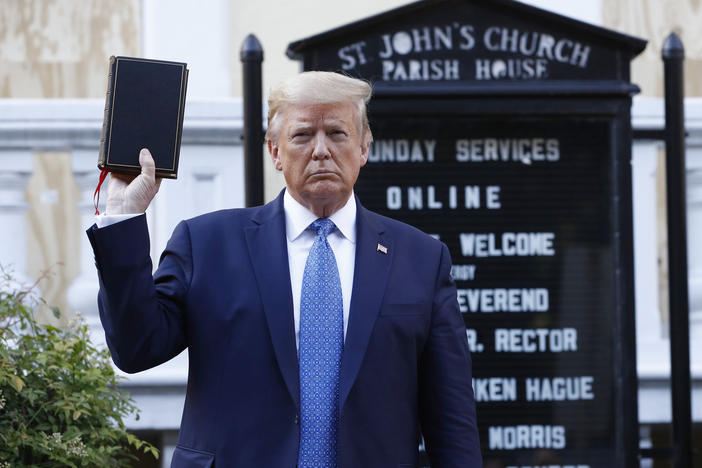 Then-President Donald Trump holds a Bible outside St. John's Church across from Lafayette Square near the White House on June 1, 2020.