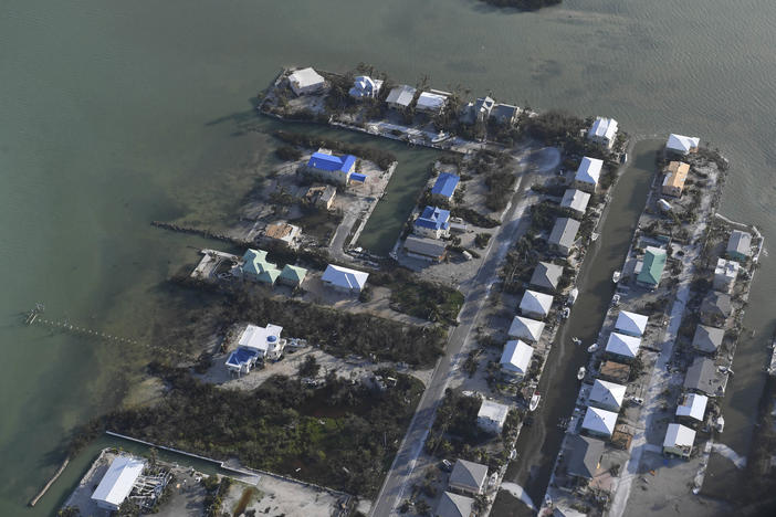 Hurricane Irma damaged homes in the Florida Keys in 2017. A new study finds buildings in the contiguous U.S. are concentrated in disaster-prone areas.