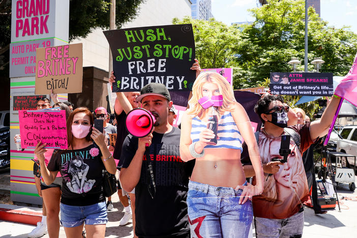 Supporters of Britney Spears protest during her conservatorship hearing in Los Angeles on Wednesday.