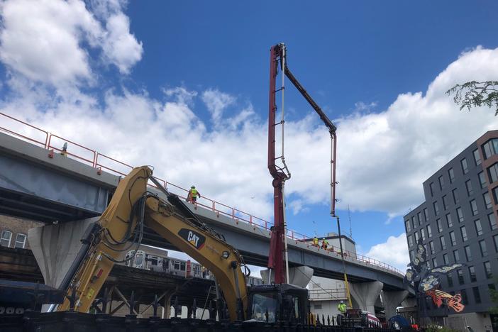Construction underway on the Chicago Transit Authority's Belmont Flyover project.