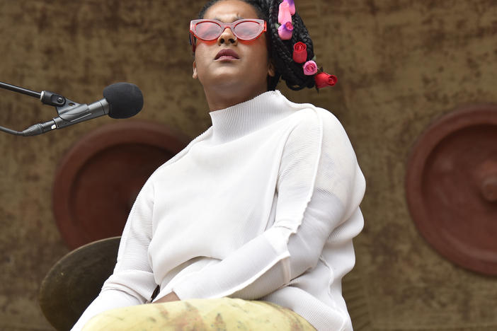 Taja Cheek, who records as L'Rain, performing on May 12, 2019 in Arcosanti, Ariz.