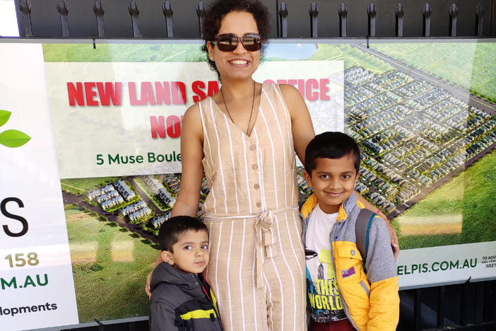 Poornima Peri, who lives in Melbourne, Australia, with her two sons. Aarit (left), now age 4, is India staying with his grandmother. His mother had planned to pick him up but "from March [2020] onward it was total lockdown," she says. Because of continuing travel restrictions, she fears it might be another year before they can reunite. "It's going to be really heartbreaking," she says.