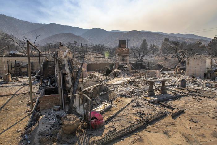 The remains of a burned home from the Bobcat Fire in Juniper Hills, Calif., on Sept. 20, 2020.
