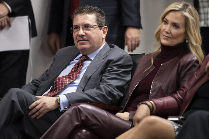 The owner of the NFL's Washington team, Dan Snyder, seen with his wife, Tanya Snyder, last year. The team has been fined $10 million by the league for adverse workplace conditions.