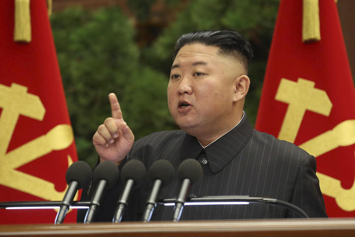 In this photo provided by the North Korean government, North Korean leader Kim Jong Un speaks during a Politburo meeting of the ruling Workers' Party in Pyongyang, North Korea, on Tuesday.