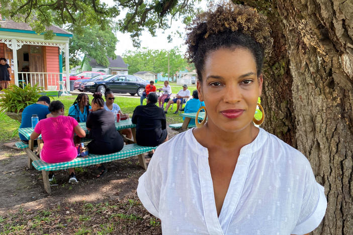 Joy Banner at the Fee-Fo-Lay Cafe in Wallace, La., on Juneteenth. Her community is mobilizing to fight the grain silo complex that could be built on their fence line.
