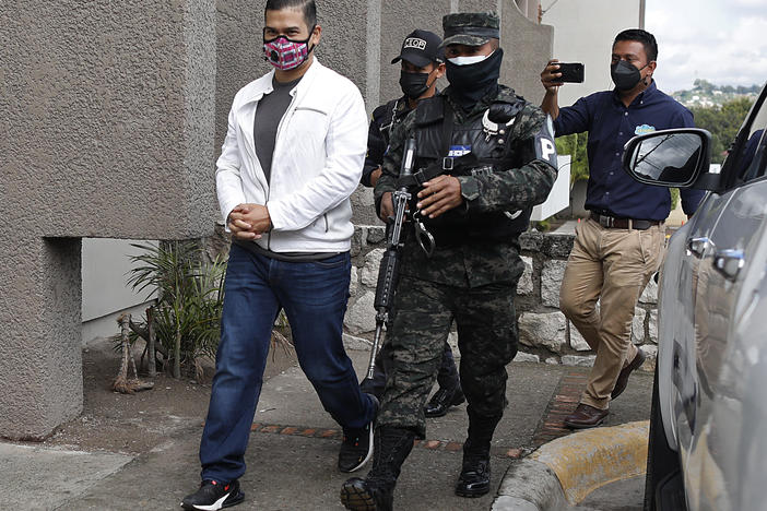 Roberto David Castillo is escorted by penitentiary police to hear the verdict in his trial connected to accusations that he is one of the intellectual authors responsible for the murder of environmentalist and Indigenous rights activist Berta Caceres, in Tegucigalpa, Honduras, July 5, 2021.