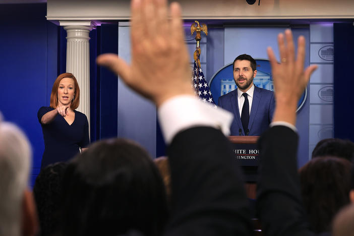 White House press secretary Jen Psaki and Brian Deese, director of the National Economic Council, take questions from reporters on Friday.