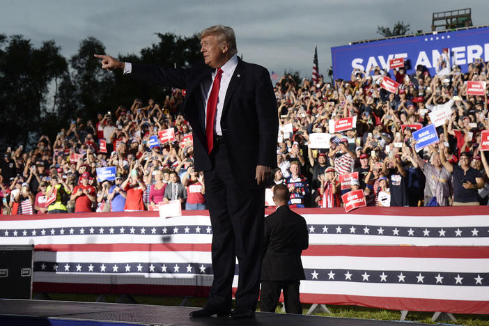 Former President Donald Trump has announced that he is suing three of the country's biggest tech companies: Facebook, Twitter and Google's YouTube. Here, he walks onstage during a rally on July 3 in Sarasota, Fla.