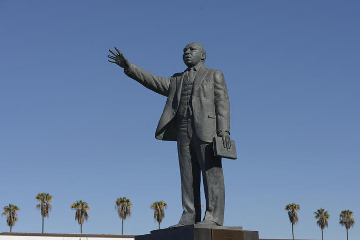 A statue of the Rev. Martin Luther King Jr., pictured here in 2014, was vandalized in Long Beach, Calif.