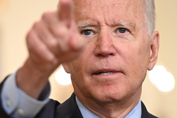 President Biden addresses the situation in Afghanistan on Thursday at the White House. He insisted a Taliban takeover of the country is not inevitable and expressed confidence in Afghan security forces.