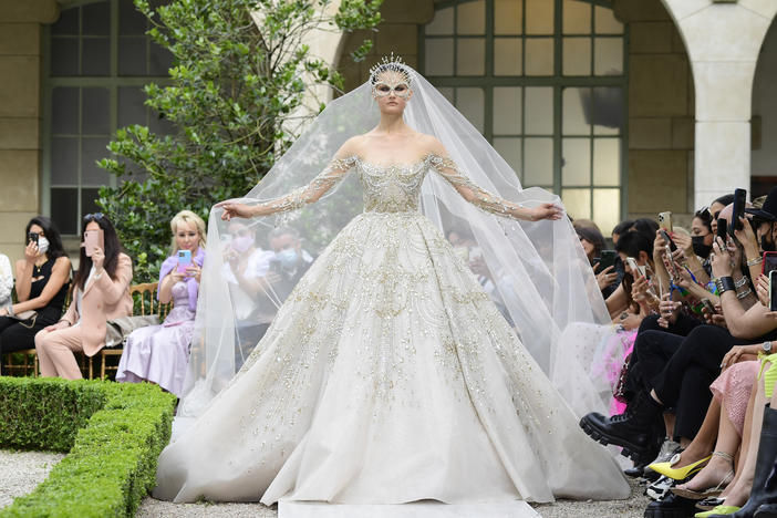A model walks the runway during the Zuhair Murad Couture Haute Couture Fall/Winter 2021/2022 show as part of Paris Fashion Week on July 7, 2021.