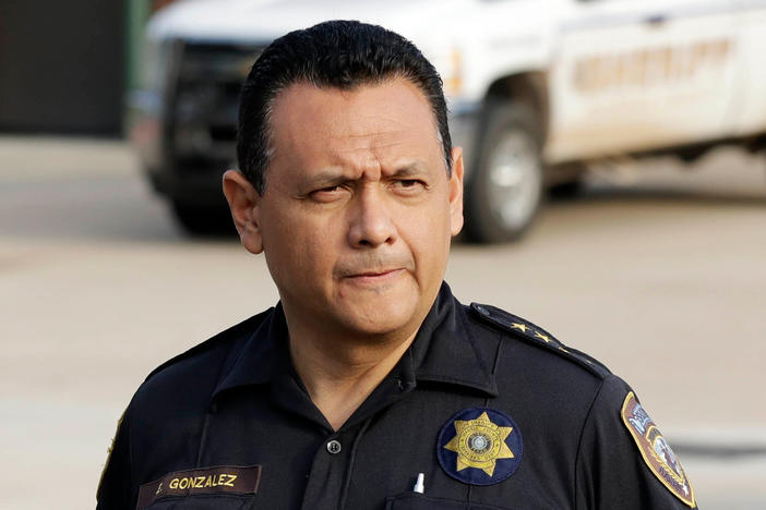 Harris County, Texas, Sheriff Ed Gonzalez during a 2017 news conference in Crosby, Texas. President Biden has nominated Gonzalez to head U.S. Immigration and Customs Enforcement as part of an attempt to overhaul the agency.