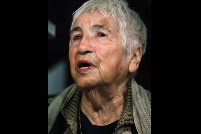 Esther Bejarano, who survived former Nazi concentration camp Auschwitz, performs a hip-hop song during an Auschwitz-Committee event to commemorate the liberation of Auschwitz in 2010 in Hamburg, Germany.