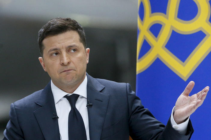 Ukrainian President Volodymyr Zelenskyy speaks during a news conference in Kyiv, Ukraine, in May.