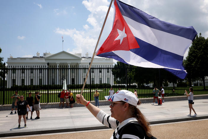 Cuban Americans demonstrate outside the White House on Monday in support of protests taking place in Cuba.