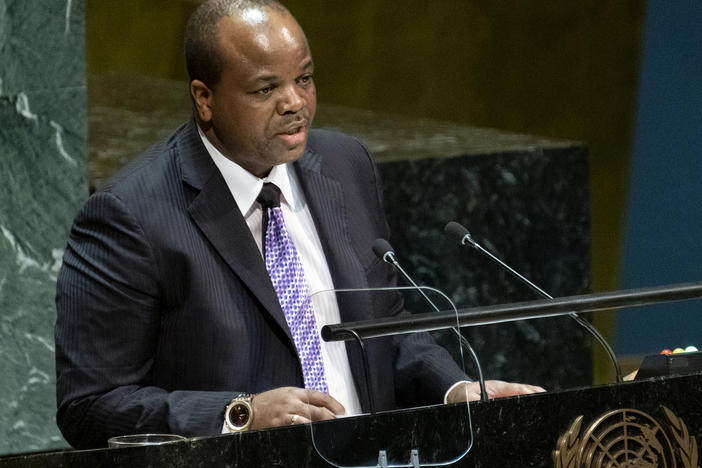 Eswatini's King Mswati III addresses the United Nations General Assembly in 2019.
