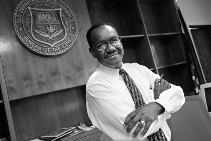 James F. Holmes, the first-ever person of color to oversee the U.S. head count, stands inside his office at the Census Bureau's former headquarters in Suitland, Md., in 1998, when Holmes served as acting director for about nine months.