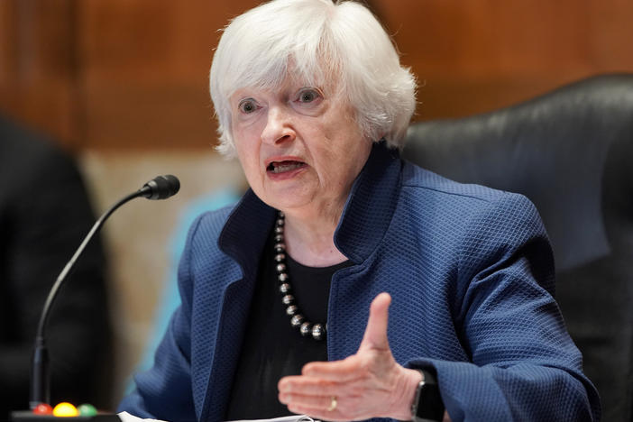 Treasury Secretary Janet Yellen, pictured on Capitol Hill last month, called for a permanent expansion of the child tax credit during an interview with NPR on Thursday.