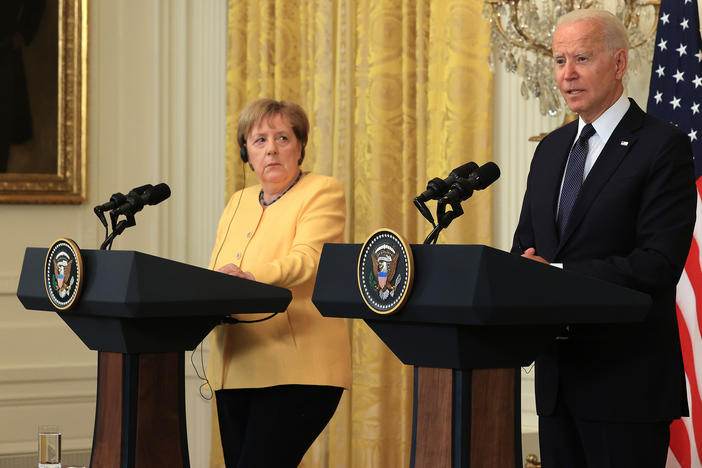 German Chancellor Angela Merkel and President Biden hold a joint news conference in the White House Thursday.