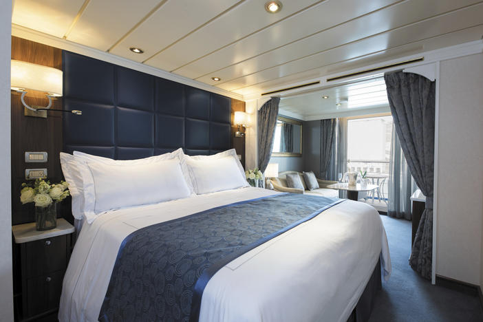 Home away from home: Passengers on the Seven Seas Mariner will sail around the world in a "deluxe veranda suite" — a voyage that will last more than four months.