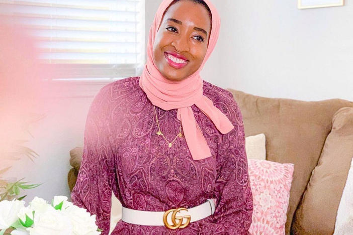 Fatima Ibrahim wears Haute Hijab's recycled chiffon hijab on Eid al-Fitr.