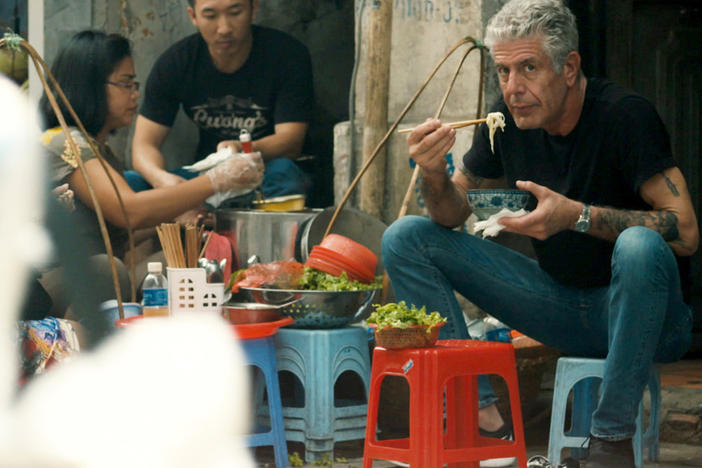 Anthony Bourdain, in <em>Roadrunner</em>, the new documentary about his life.