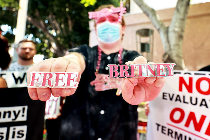 Protesters attend a #FreeBritney Rally at Stanley Mosk Courthouse on Wednesday in Los Angeles. The group is calling for an end to the 13-year conservatorship led by the pop star's father, Jamie Spears, who has control over her finances and business dealings.