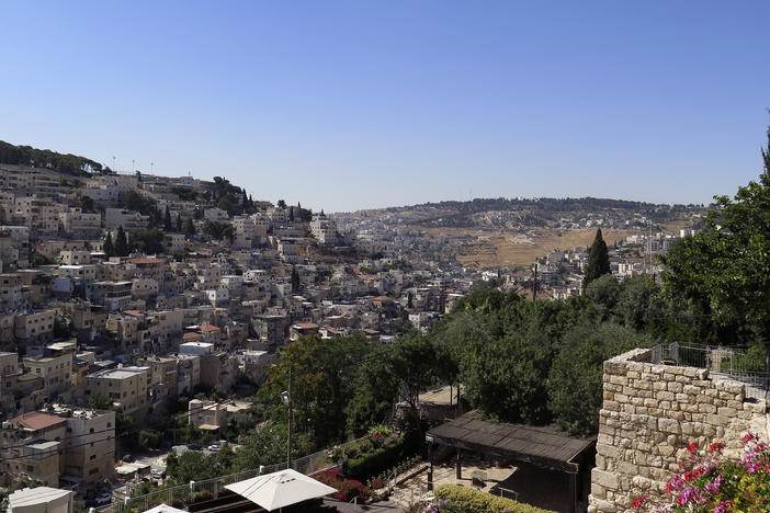 A view of the Silwan neighborhood from the City of David park, with the al-Bustan area at the bottom of the valley.