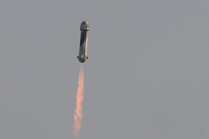 Blue Origin's New Shepard rocket launches on Tuesday morning, carrying passengers Jeff Bezos, founder of Amazon and space tourism company Blue Origin; his brother, Mark Bezos; 82-year-old female aviation pioneer Wally Funk; and 18-year-old Oliver Daemen from its spaceport near Van Horn, Texas.