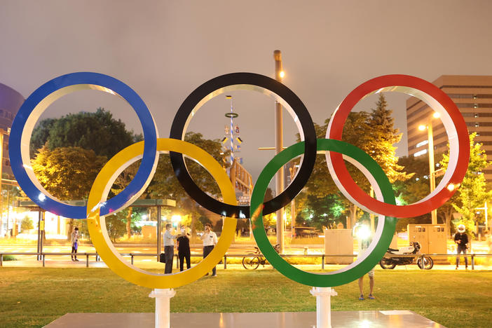 The Olympic rings at Odori Park in Sapporo Hokkaido, Japan on Tuesday.