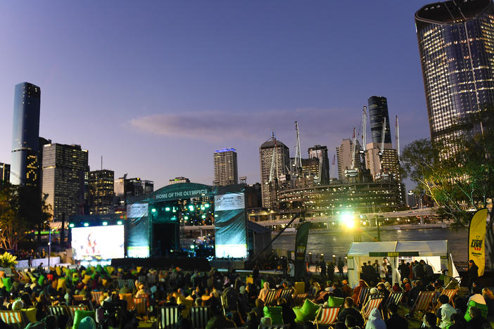 A general view is seen of the stage area during the announcement of the host city for the 2032 Olympic Games in Brisbane, Australia. Brisbane won its bid to host the Games. It would be Australia's third time as host nation to the Olympics.