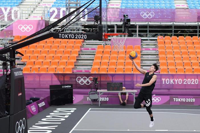 Many Olympic athletes at the Tokyo Summer Games are having to get used to empty stands, the occasional coronavirus quarantine and loneliness. Zhiting Zhang of Team China practices in 3x3 basketball at deserted Aomi Urban Sports Park.
