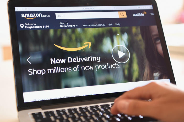 The Amazon website is seen in 2017 in Dandenong, Australia. Amazon was among dozens of sites hit by a massive internet outage on Thursday.