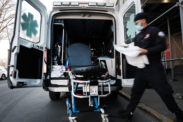 New York City has started the Behavioral Health Emergency Assistance Response Division, or B-HEARD, to provide more targeted care for those struggling with mental health issues. Here in March, an EMT worker cleans a gurney after transporting a suspected COVID-19 patient.