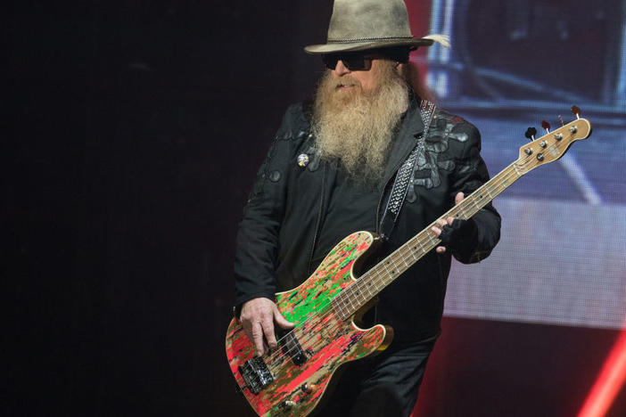 Dusty Hill of ZZ Top, performing in Austin, Tex. in 2019. Hill has died at age 72.
