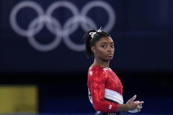U.S. gymnast Simone Biles waits to perform on the vault during the artistic gymnastics women's final at the Tokyo Olympics on July 27, 2021.