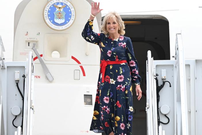 First lady Jill Biden arrives in Savannah, Ga., on July 8. She was injured last weekend while reportedly stepping on an object on a beach in Hawaii.