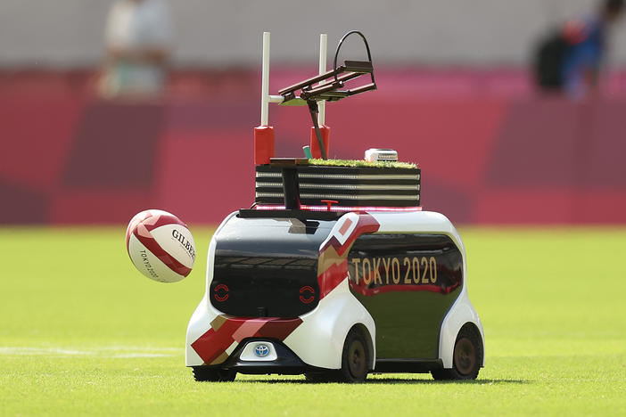 A Field Support Robot was used to retrieve rugby balls on day three of the Tokyo Olympics. Over the weekend, the robot will help during track and field events.
